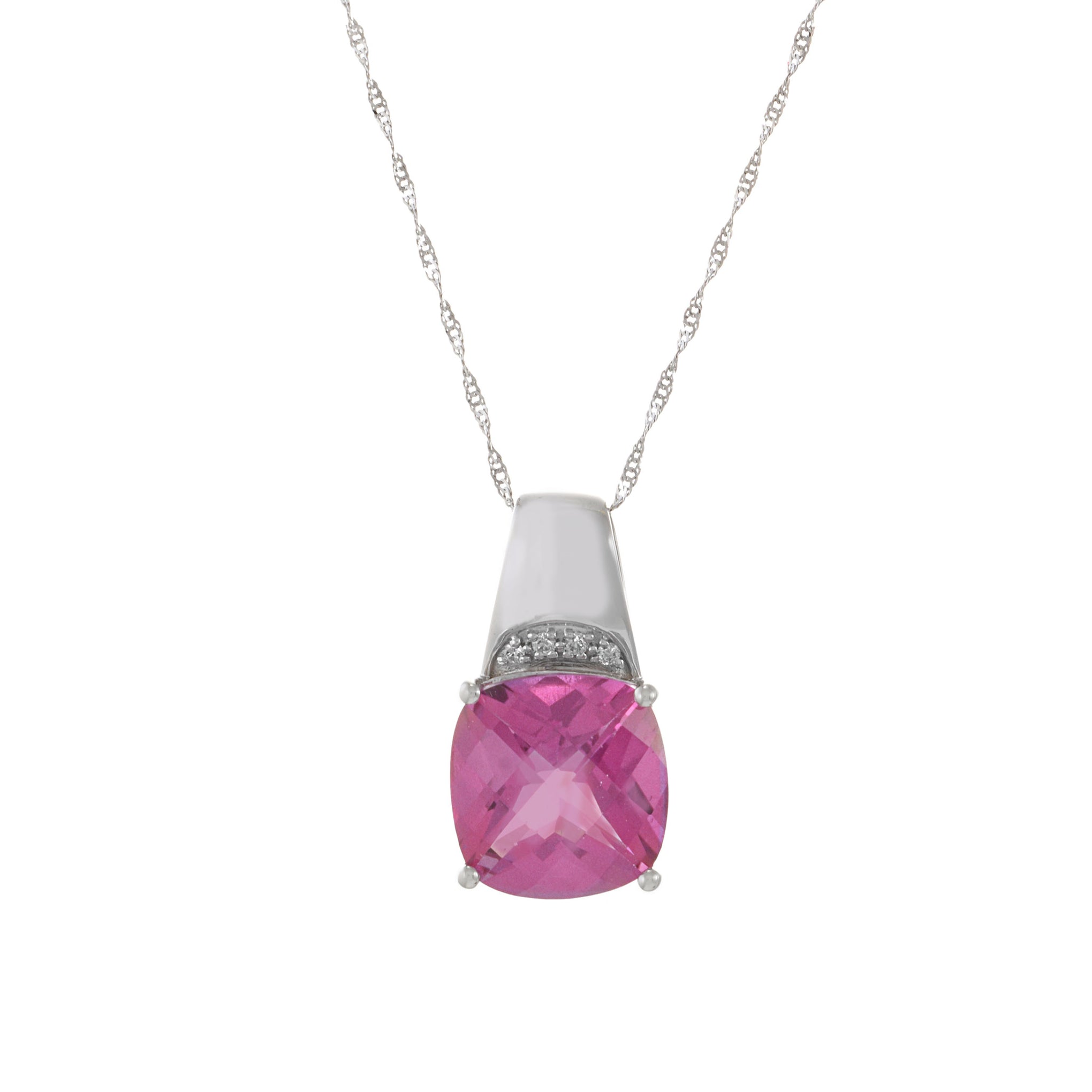 18KT White Gold Pink Topaz And Diamond Pendant Necklace