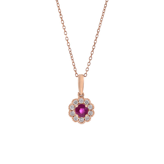 14KT Rose Gold Ruby and Diamond Necklace