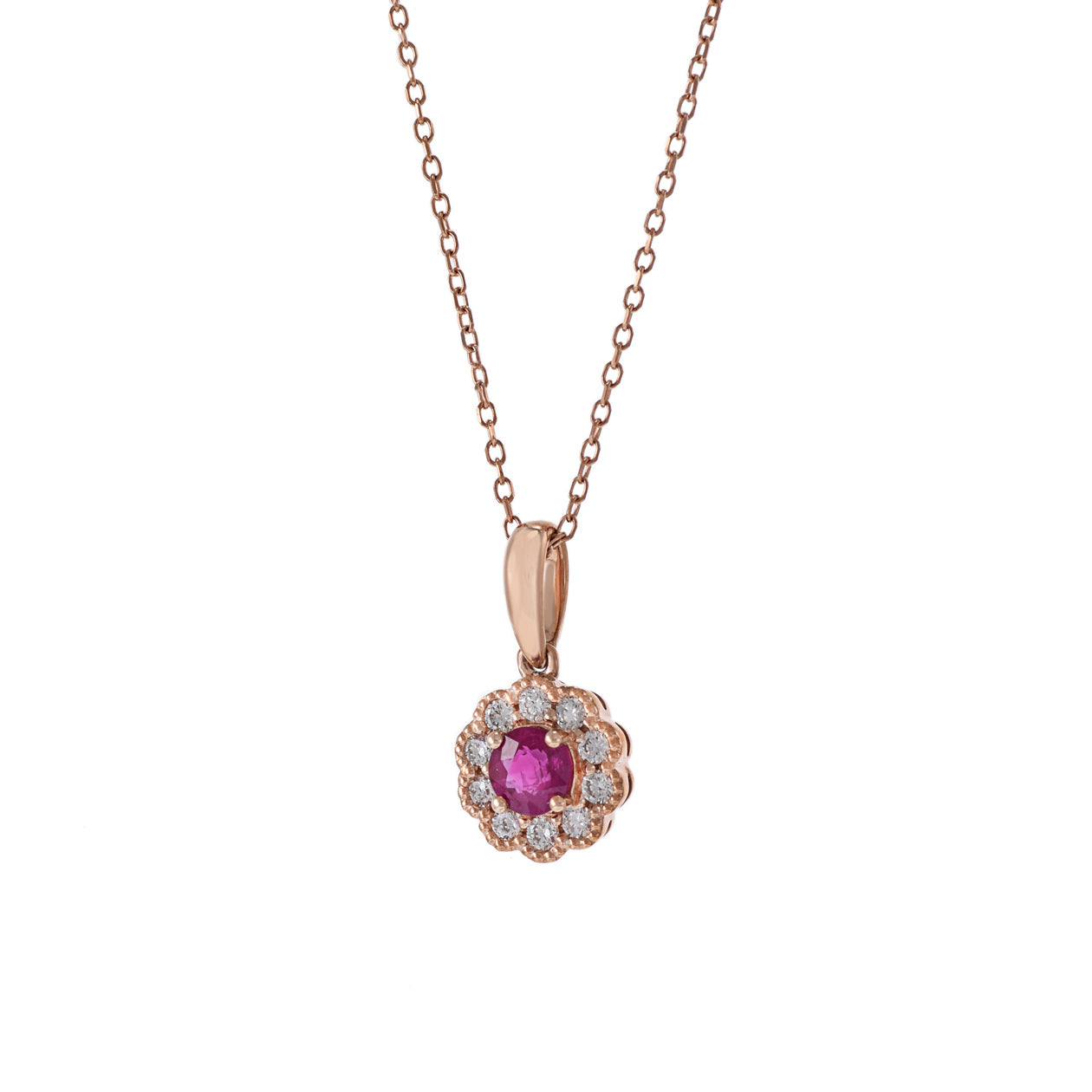 14KT Rose Gold Ruby And Diamond Necklace