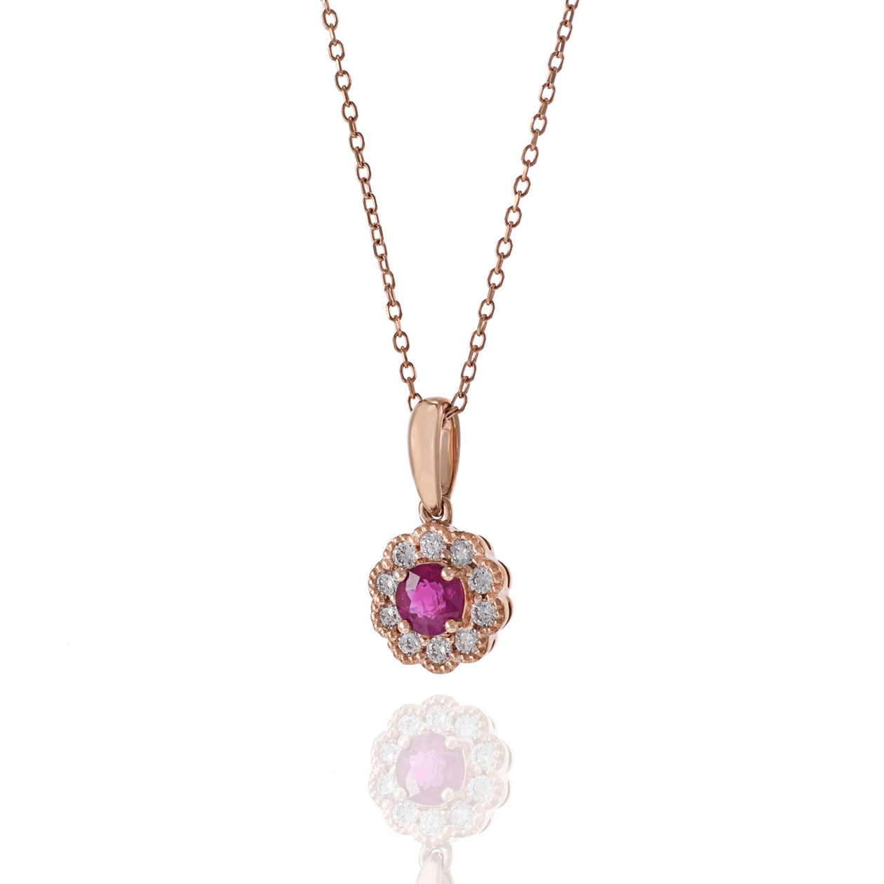 14KT Rose Gold Ruby And Diamond Necklace