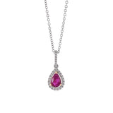 14KT White Gold Pear Shaped Ruby And Diamond Pendant