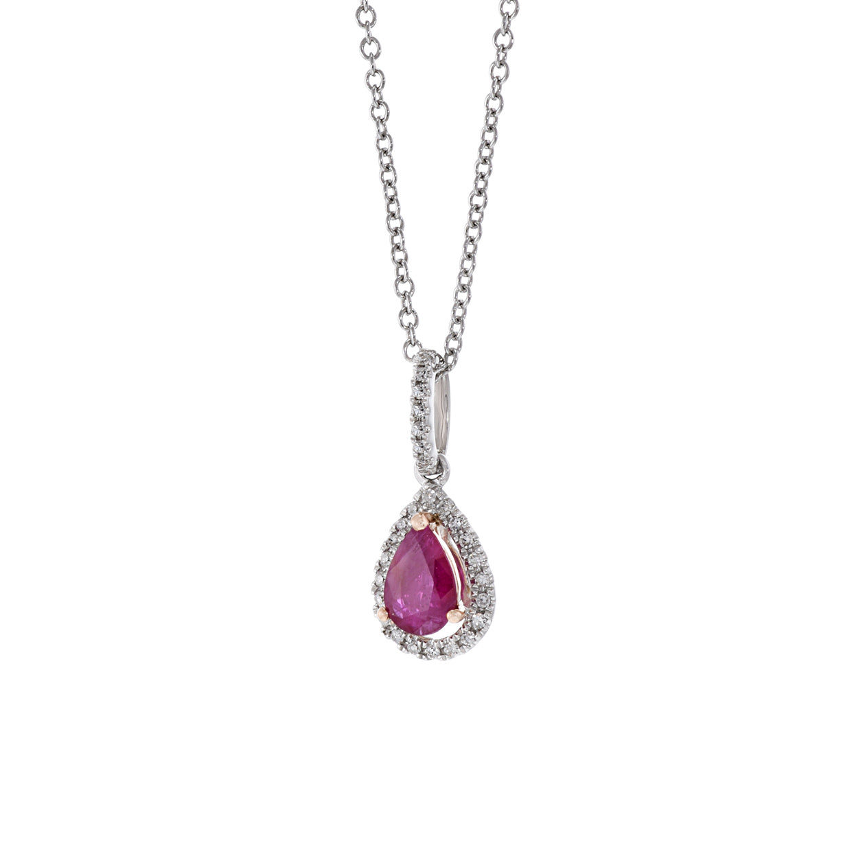 14KT White Gold Pear Shaped Ruby And Diamond Pendant