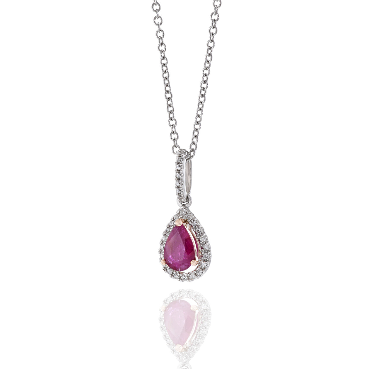 14KT White Gold Pear Shaped Ruby And Diamond Pendant