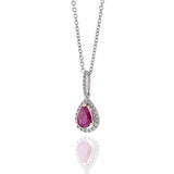 14KT White Gold Pear Shaped Ruby And Diamond Pendant