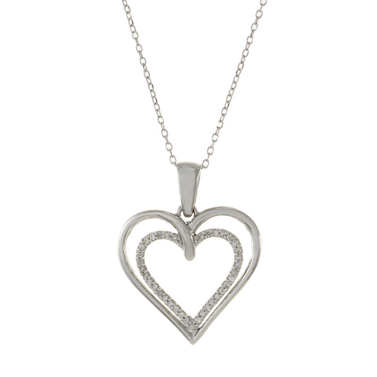 14KT White Gold Double Heart Diamond Pendant Necklace