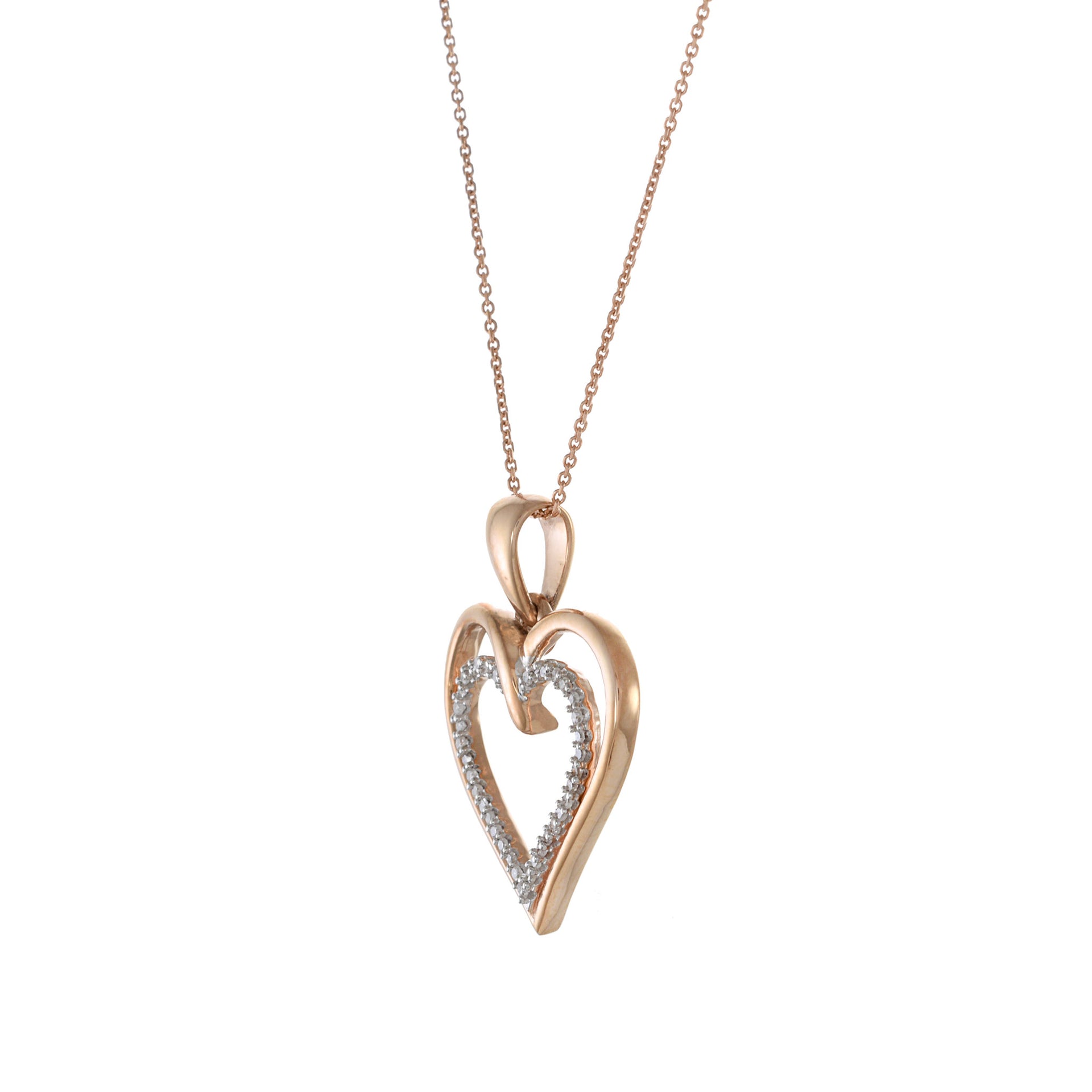14KT Rose Gold Heart In Heart Diamond Pendant