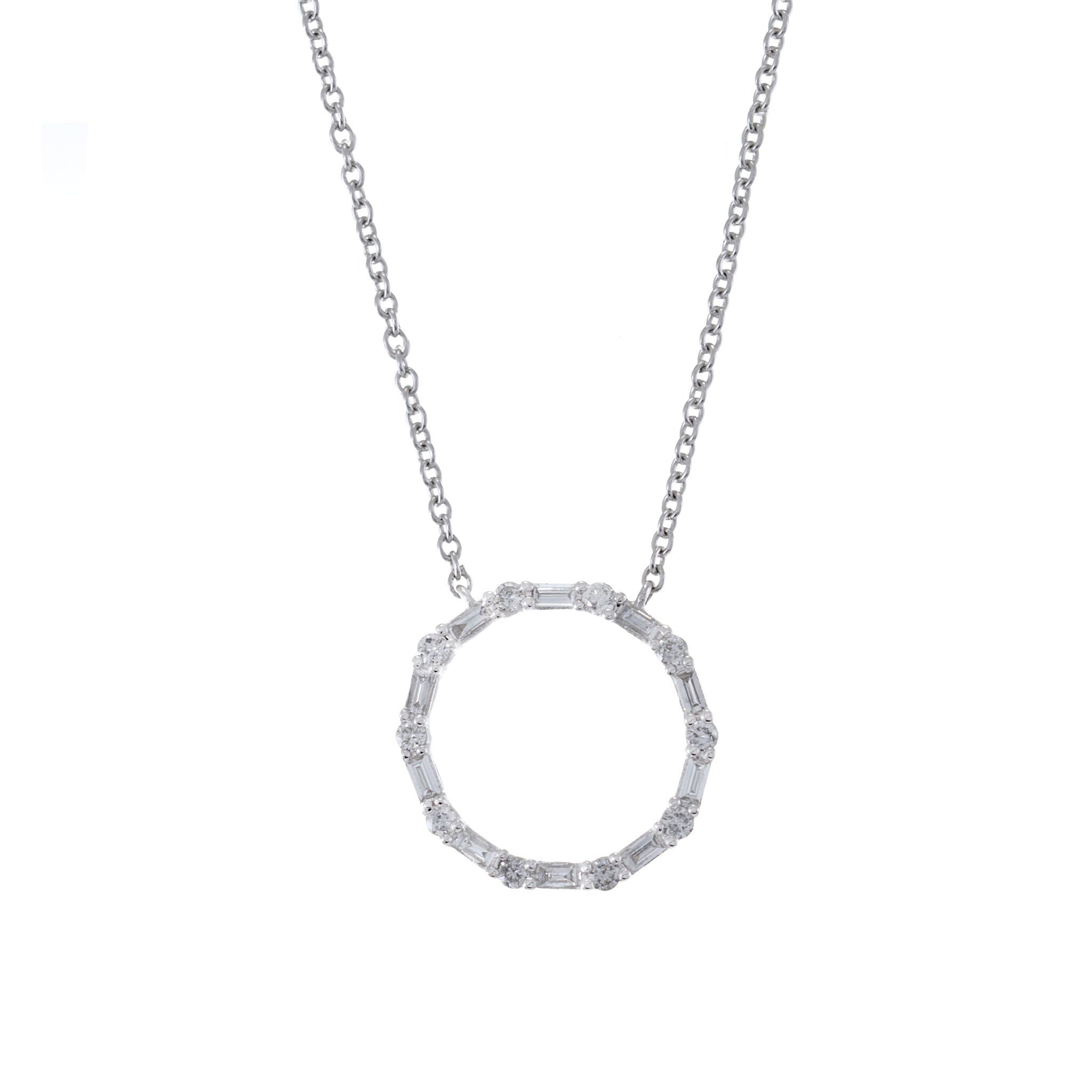 14KT White Gold Circle Diamond Necklace