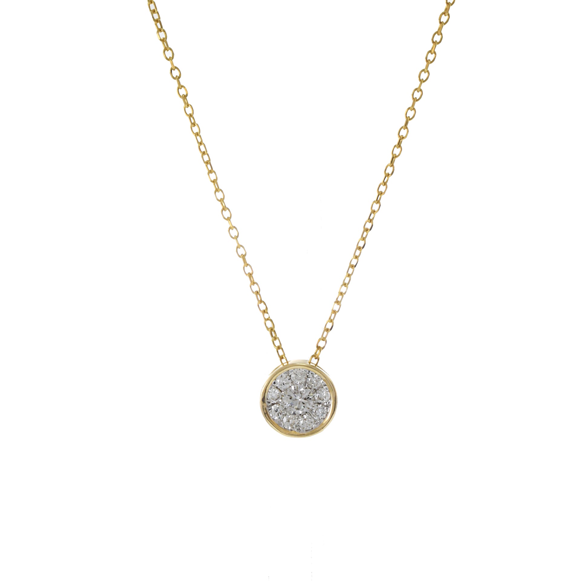 14KT Yellow Gold Round Bezel Cluster Diamond Necklace