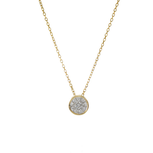 14KT Yellow Gold Round Bezel Cluster Diamond Necklace