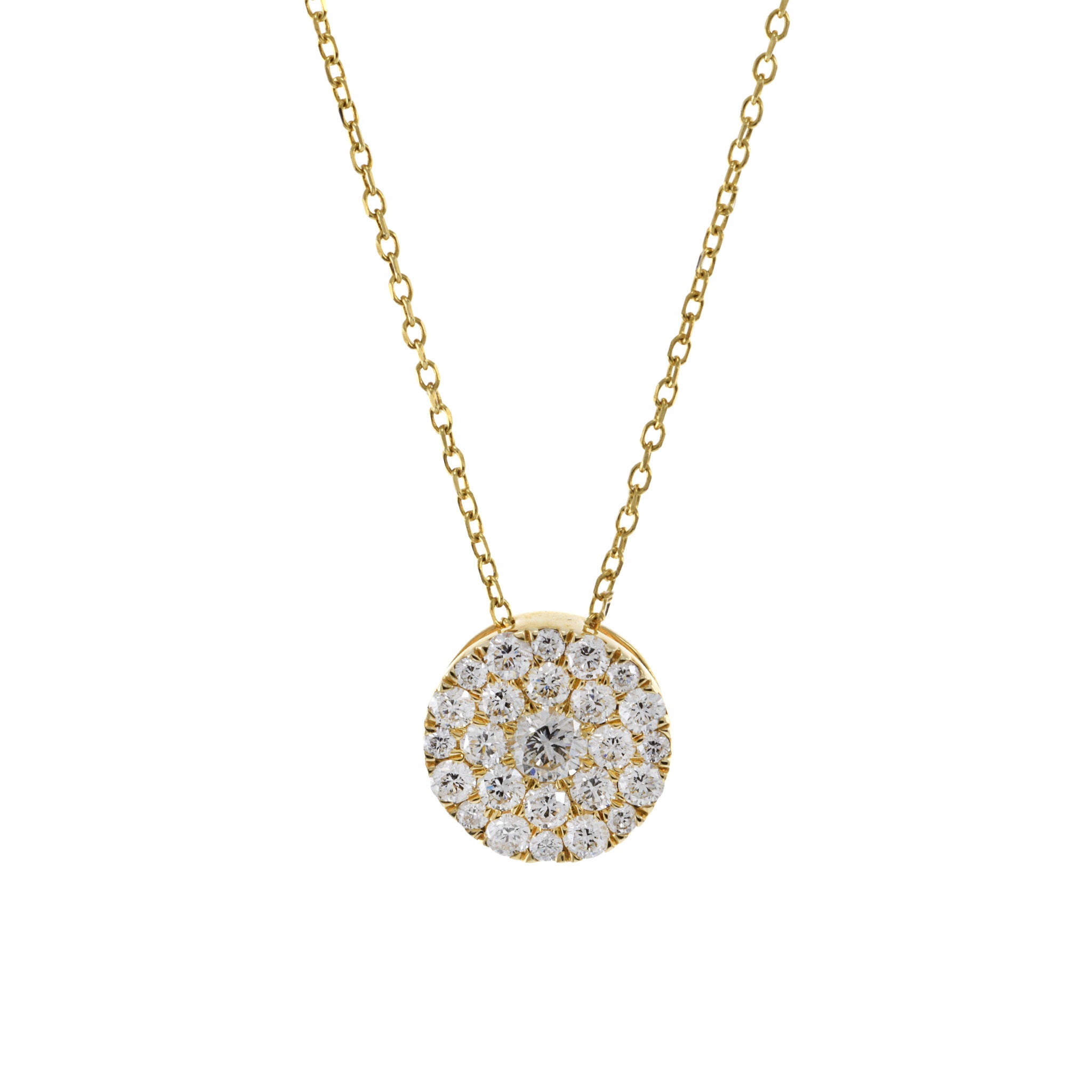 14KT Yellow Gold Round Cluster Diamond Pendant Necklace