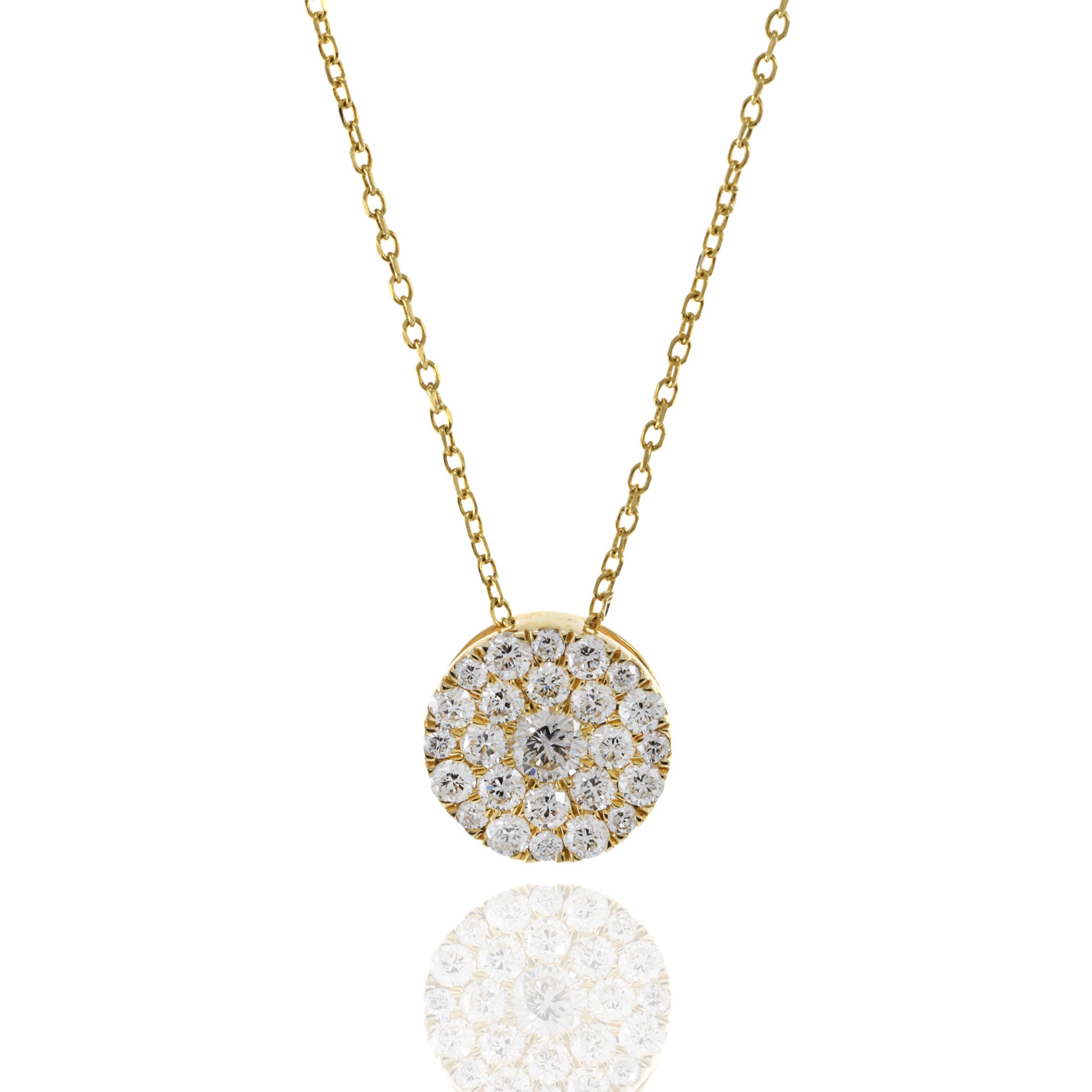 14KT Yellow Gold Round Cluster Diamond Pendant Necklace