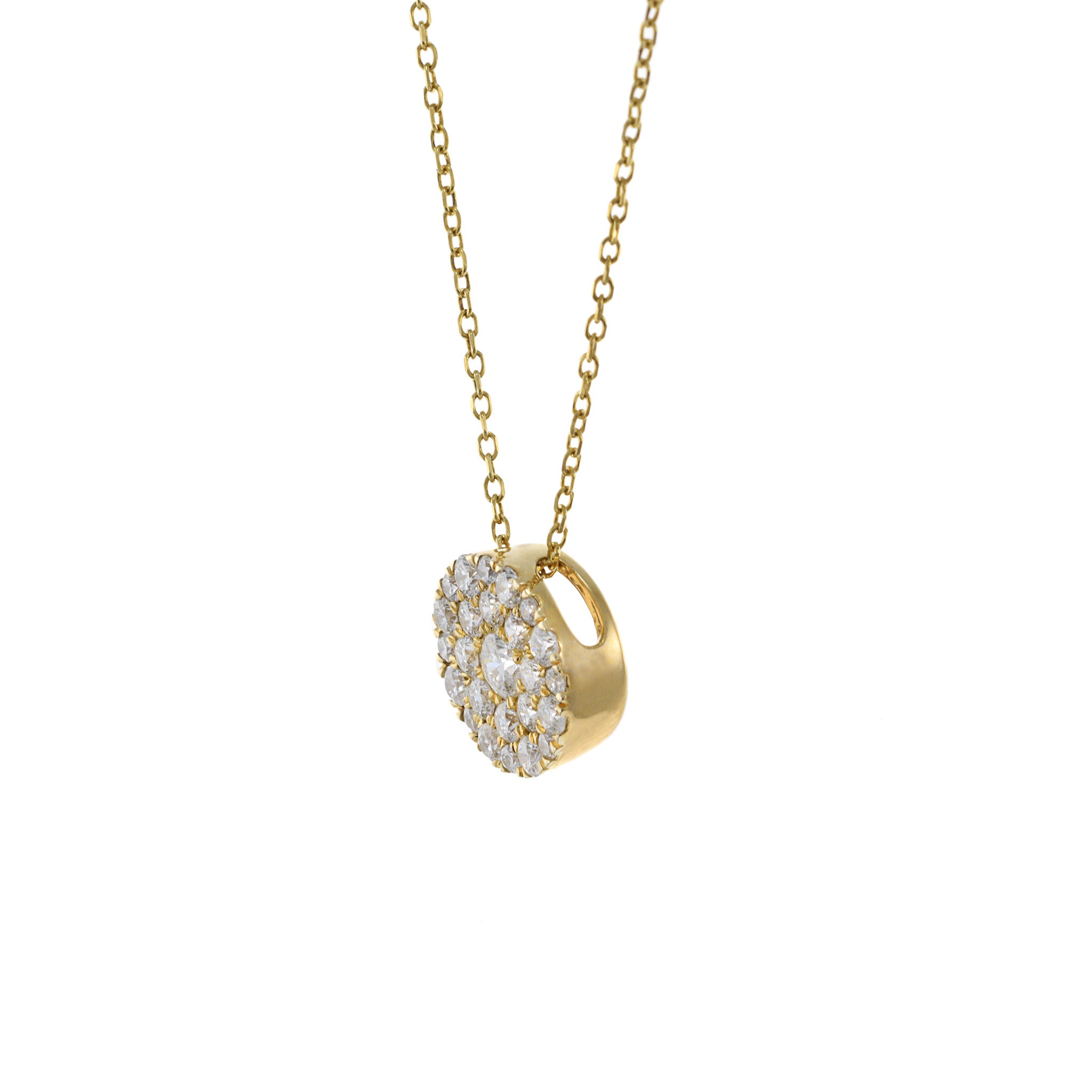 14KT Yellow Gold Round Cluster Diamond Pendant Necklace