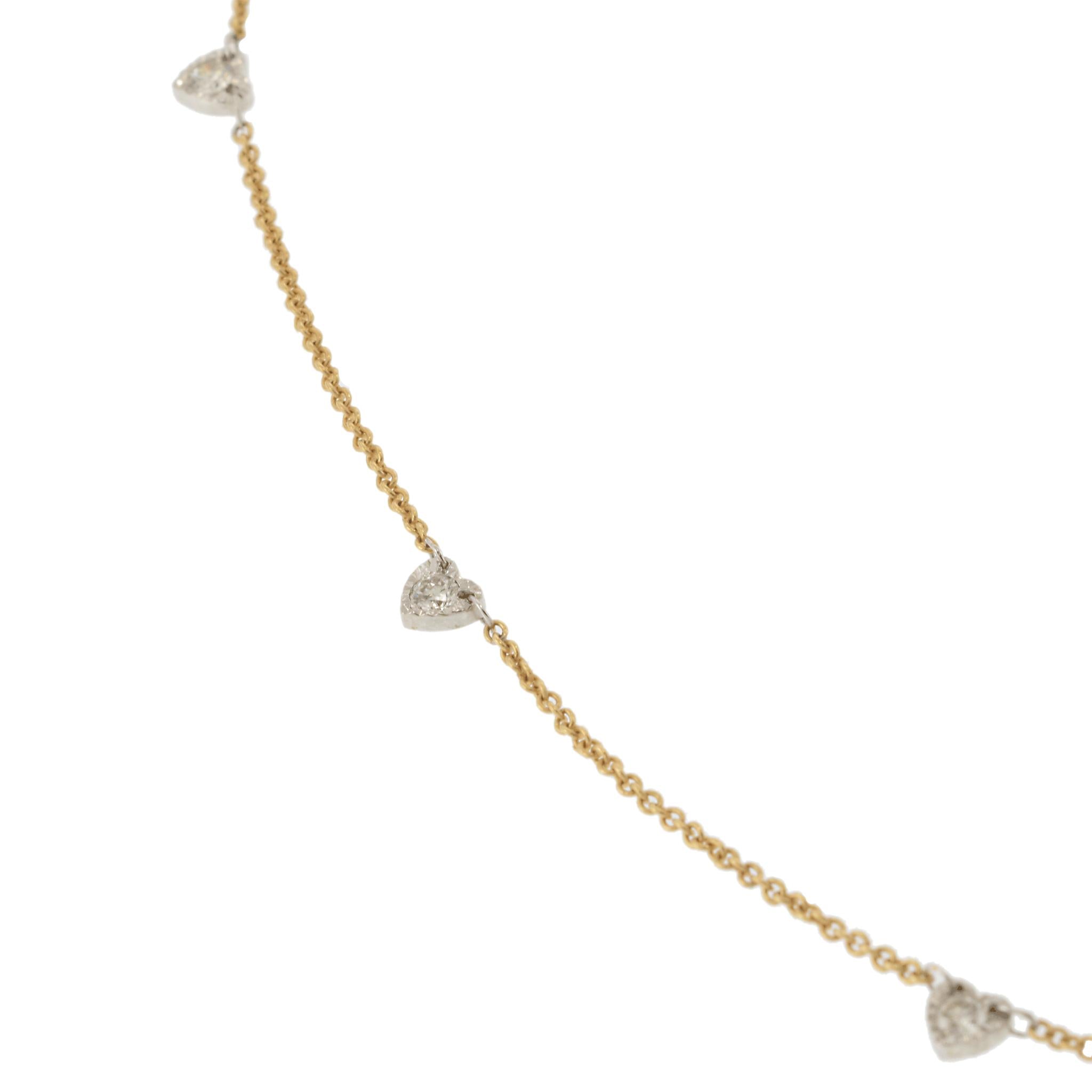 14KT Yellow Gold Diamond Alternating Heart Necklace