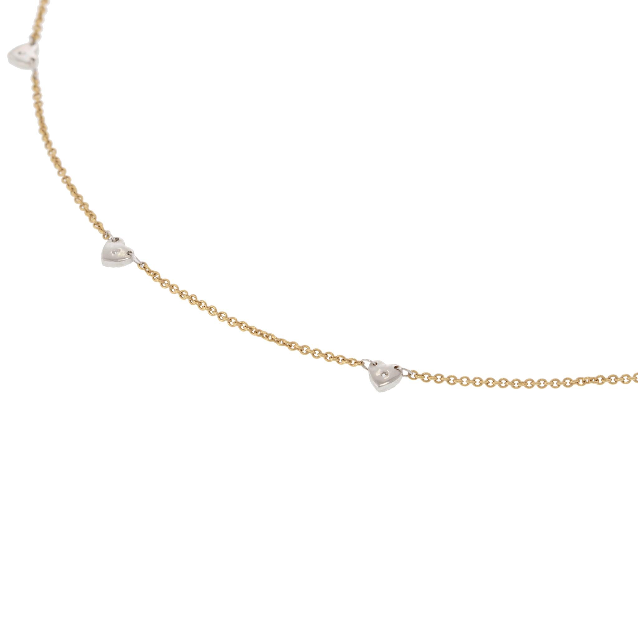 14KT Yellow Gold Diamond Alternating Heart Necklace
