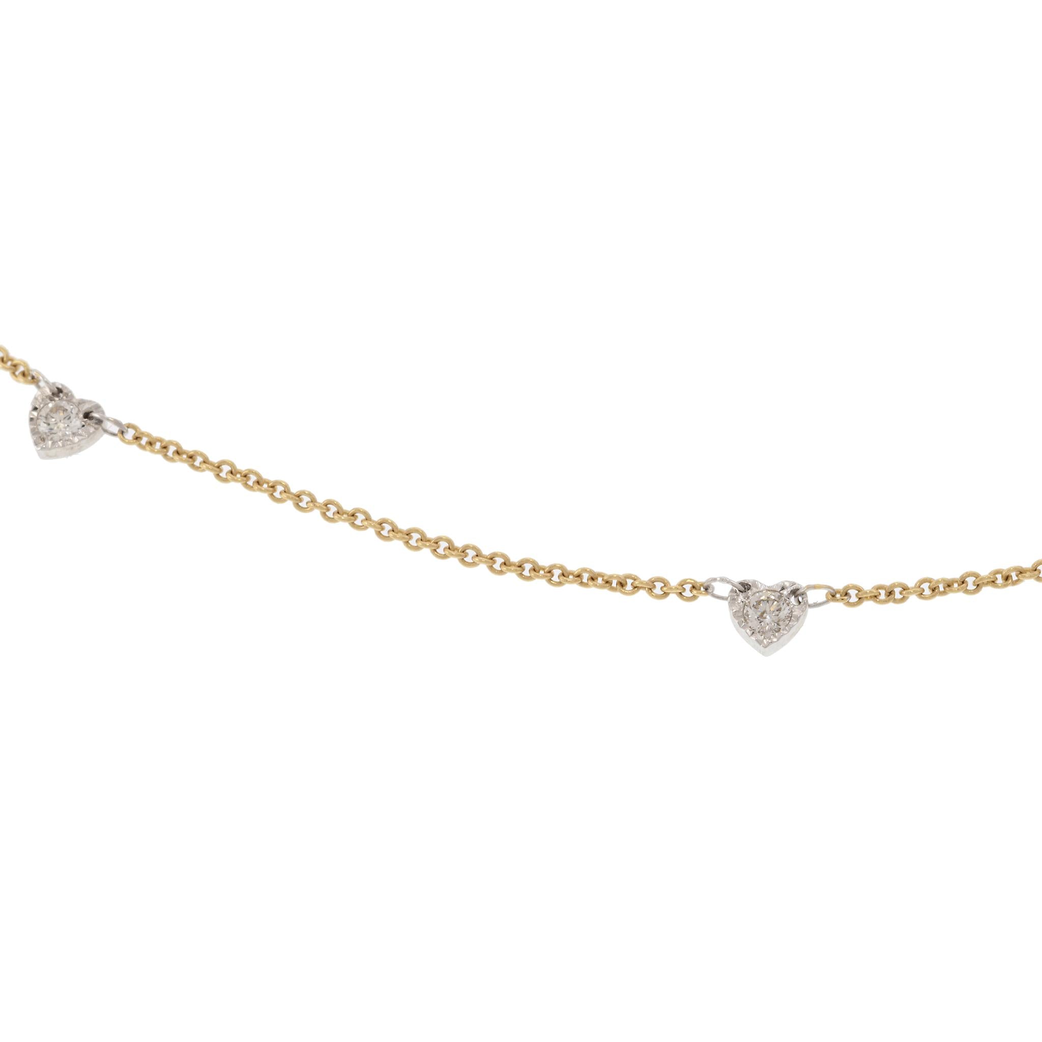 14KT Yellow Gold Diamond Alternating Heart Necklace