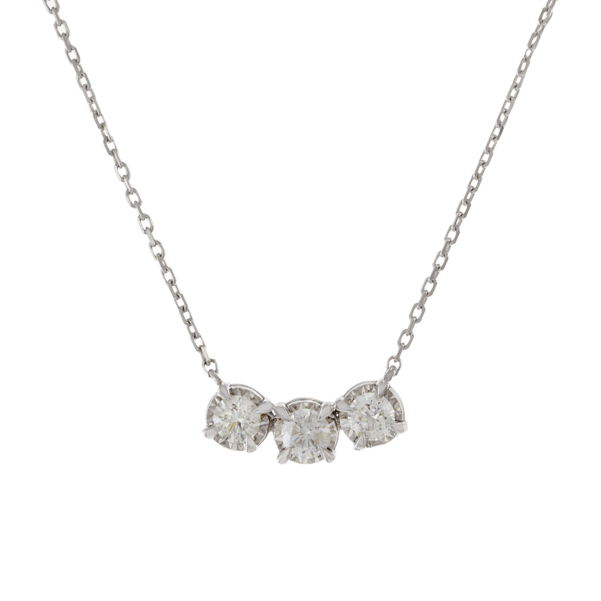 14KT White Gold Three Stone Diamond Necklace