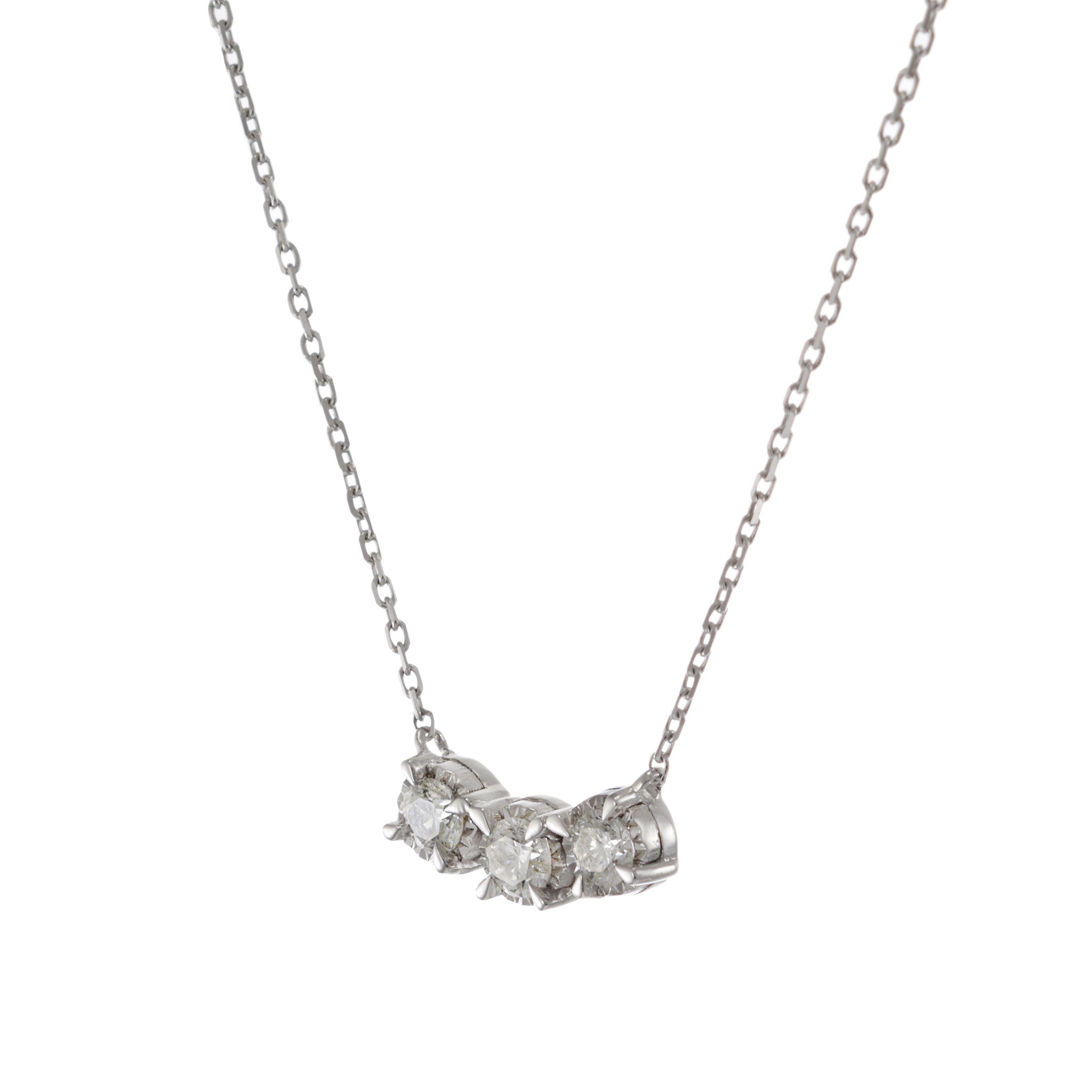 14KT White Gold Three Stone Diamond Necklace