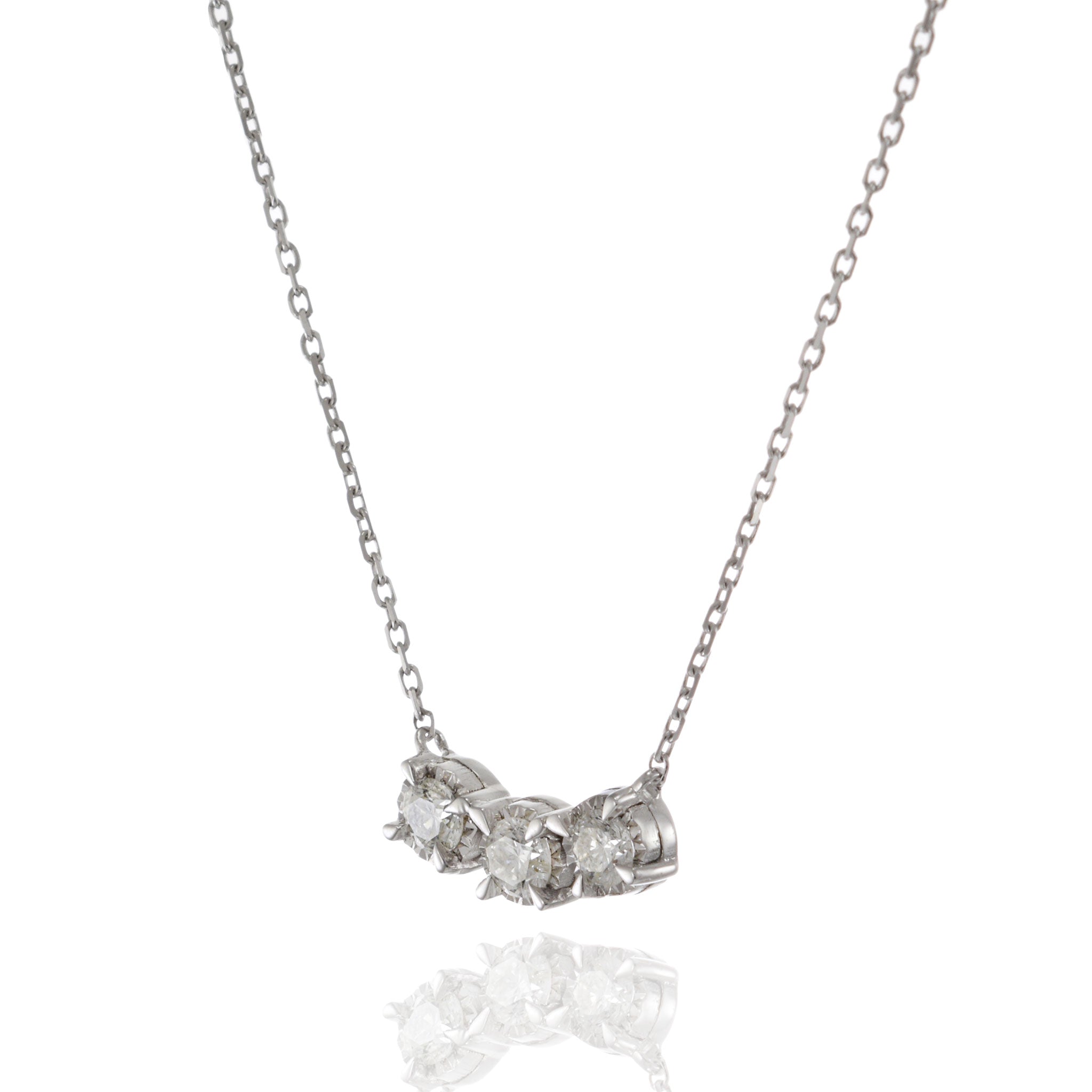 14KT White Gold Three Stone Diamond Necklace