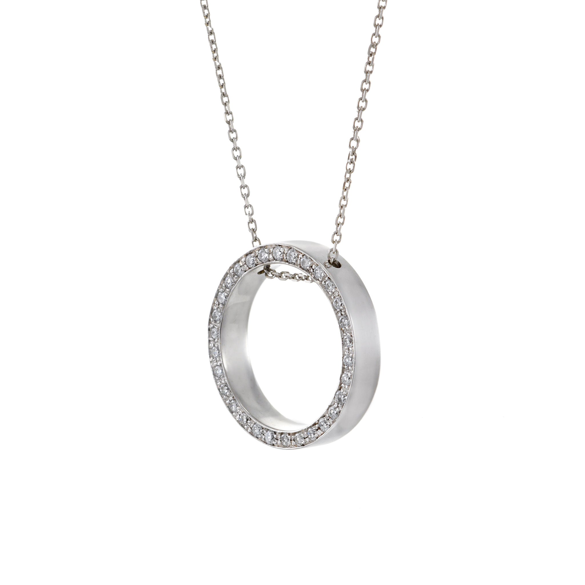 14KT White Gold Circle Diamond Pendant