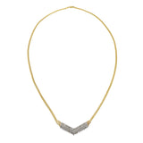 Vintage 14KT Yellow Gold Retro Era "V" Shape Diamond Necklace with Herringbone Chain