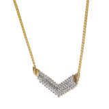 Vintage 14KT Yellow Gold Retro Era "V" Shape Diamond Necklace with Herringbone Chain