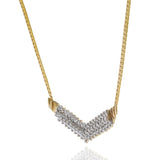 Vintage 14KT Yellow Gold Retro Era "V" Shape Diamond Necklace with Herringbone Chain