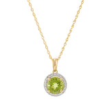 14KT Yellow Gold Peridot and Diamond Halo Pendant Necklace