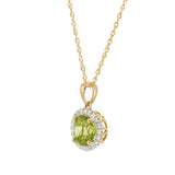 14KT Yellow Gold Peridot and Diamond Halo Pendant Necklace