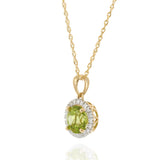 14KT Yellow Gold Peridot and Diamond Halo Pendant Necklace