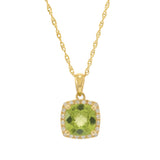 14KT Yellow Gold Cushion-Cut Peridot and Diamond Pendant with Chain