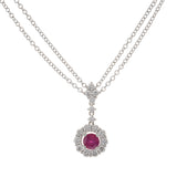 14KT White Gold Ruby Flower Cluster Drop with Diamonds and Double Chain