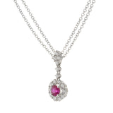 14KT White Gold Ruby Flower Cluster Drop with Diamonds and Double Chain