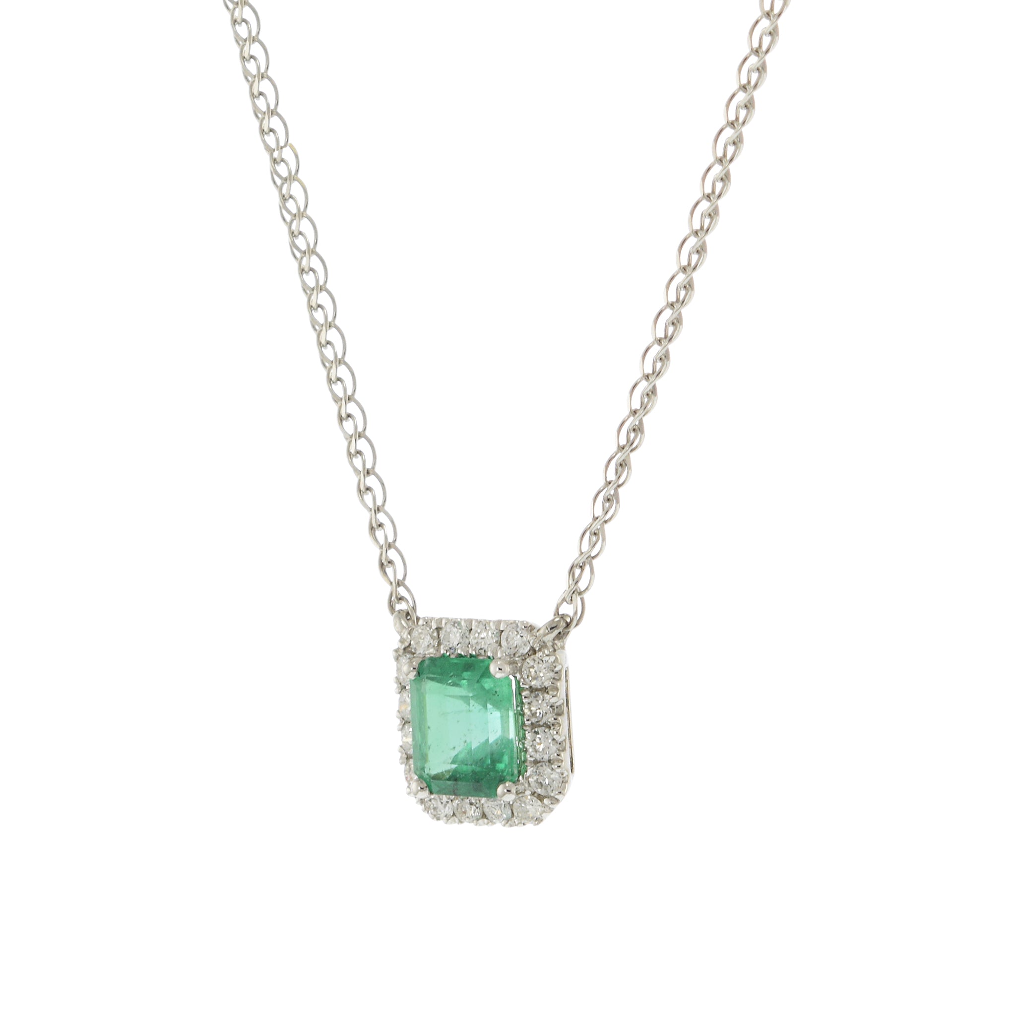 14KT White Gold Emerald and Diamond Necklace