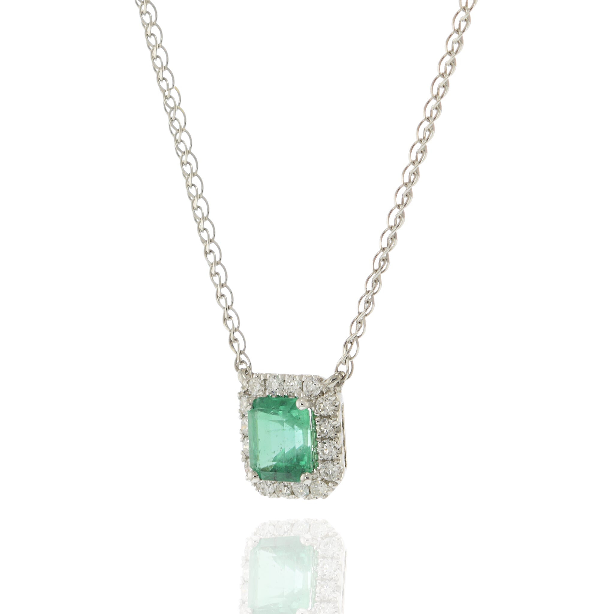 14KT White Gold Emerald and Diamond Necklace