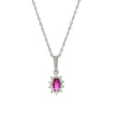 14KT White Gold Oval Ruby and Diamond Pendant with Chain