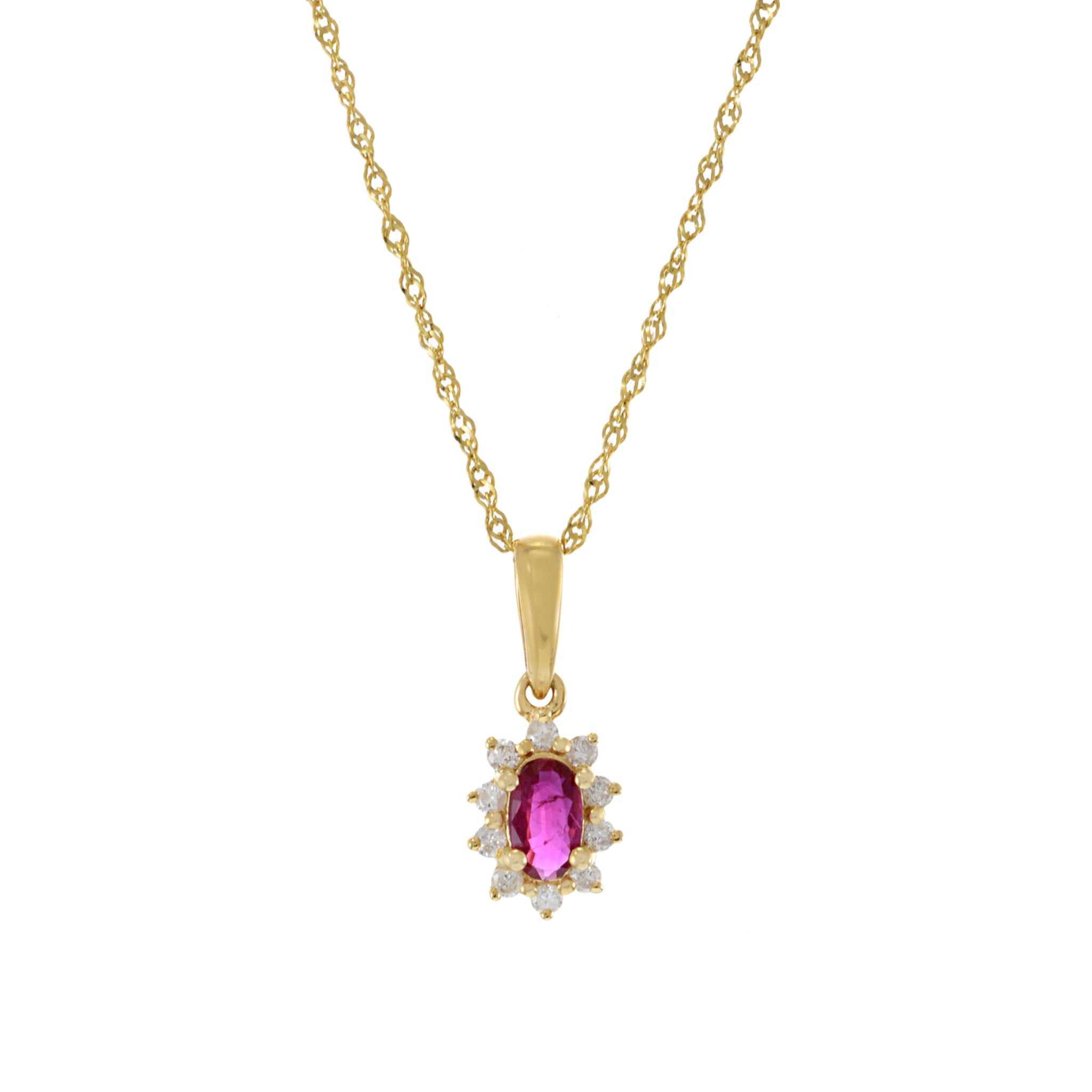 14KT Yellow Gold Oval Ruby and Diamond Pendant with Chain