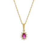 14KT Yellow Gold Oval Ruby and Diamond Pendant with Chain