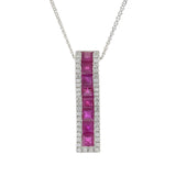 14KT White Gold Ruby and Diamond Wave Pendant