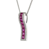 14KT White Gold Ruby and Diamond Wave Pendant