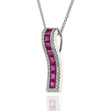 14KT White Gold Ruby and Diamond Wave Pendant