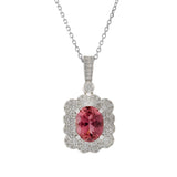 14KT White Gold Pink Tourmaline and Diamond Pendant Necklace