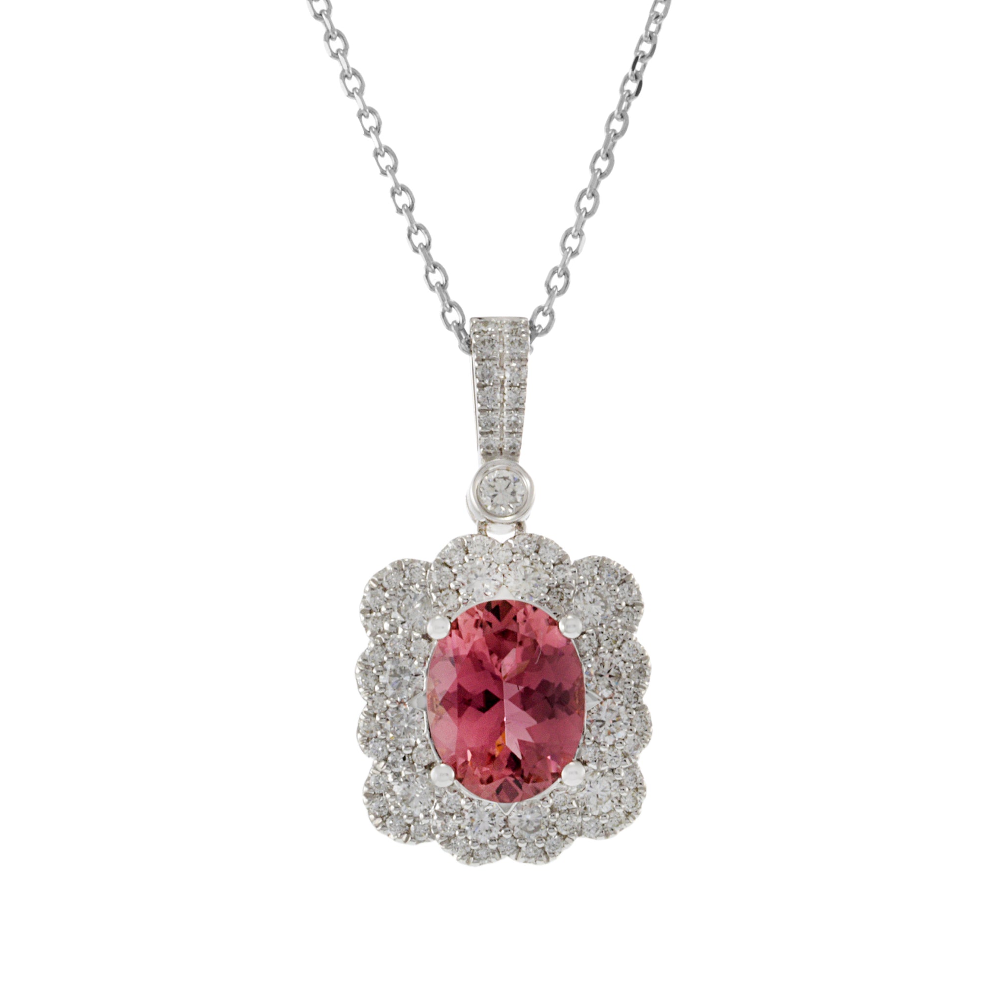 14KT White Gold Pink Tourmaline and Diamond Pendant Necklace