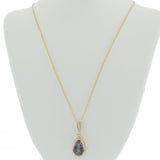 14KT Yellow Gold Mystic Topaz and Diamond Pear Pendant Necklace
