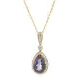 14KT Yellow Gold Mystic Topaz and Diamond Pear Pendant Necklace