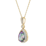 14KT Yellow Gold Mystic Topaz and Diamond Pear Pendant Necklace