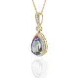 14KT Yellow Gold Mystic Topaz and Diamond Pear Pendant Necklace