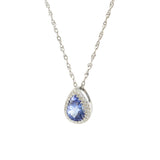 14KT White Gold Pear Shape Tanzanite and Diamond Pendant with Chain