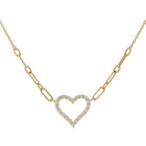 14KT Yellow Gold Open Heart Diamond Necklace on Paperclip Chain