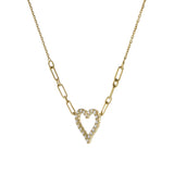 14KT Yellow Gold Open Heart Diamond Necklace on Paperclip Chain