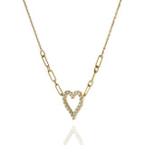 14KT Yellow Gold Open Heart Diamond Necklace on Paperclip Chain